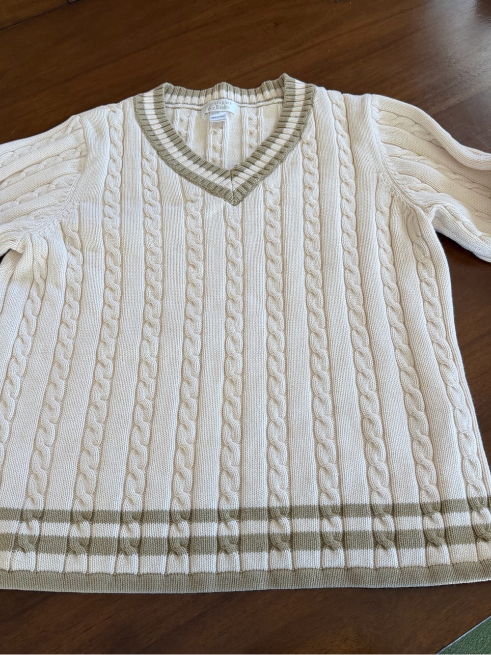 Vintage Christopher & Banks Cream Cable-Knit V-neck Sweater
